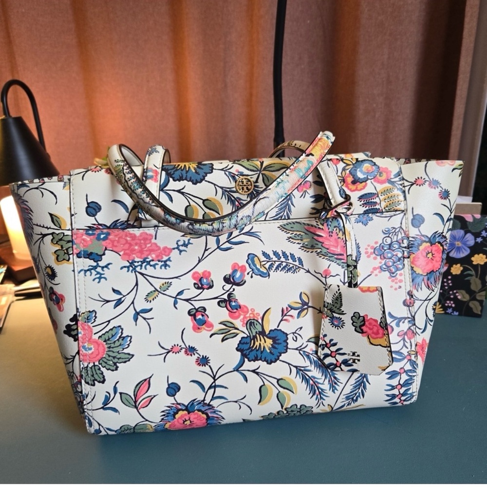 Tory Burch Parker Small Floral Tote - Cream and Multicolor EUC - Picture 4 of 16